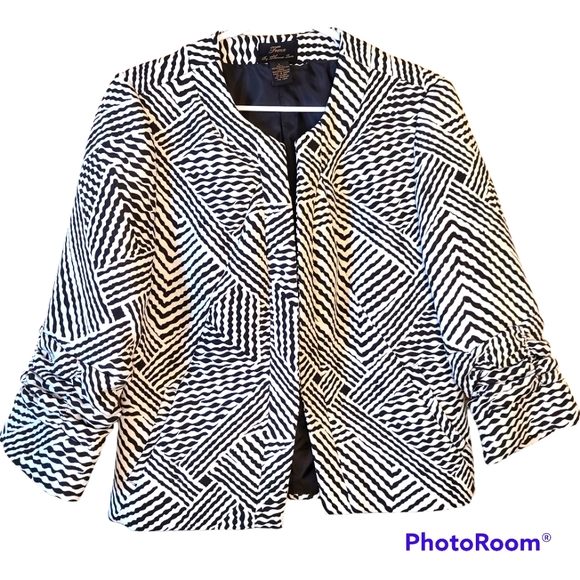 VINTAGE TRENZ by Theresa Renz Open Front Blazer Black White Abstract Size Large - Picture 8 of 10